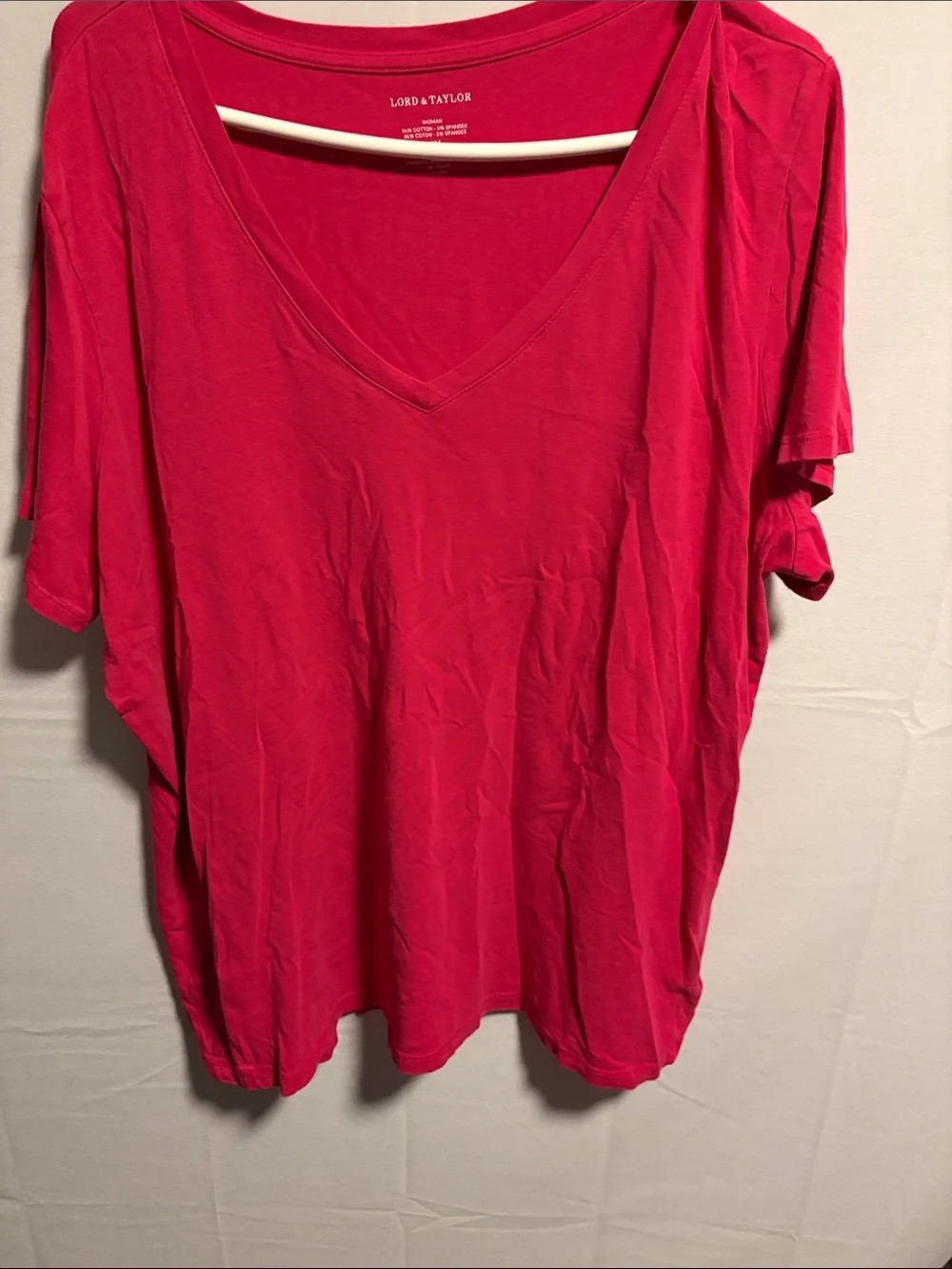 Lord & Taylor Bright Fuchsia V-Neck Short Sleeve Tee - Picture 1 of 8